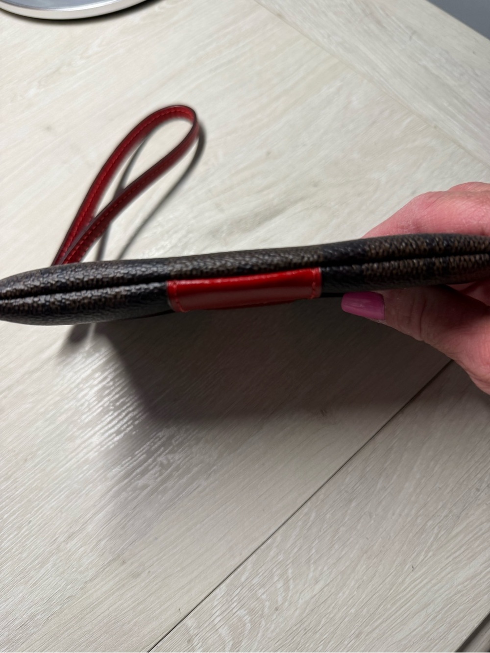 Coach Brown Signature Wristlet with Red Center Stripe - Picture 3 of 5